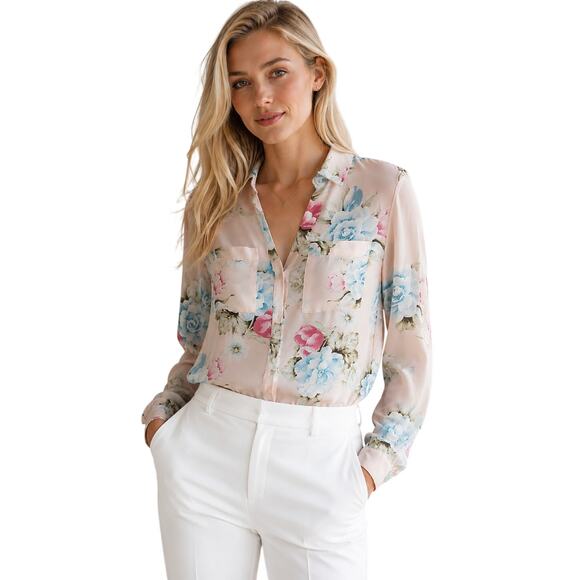 Candies Tops - Candie's Pink Floral Lightweight Blouse Top Sz Small Office Formal Work Casual